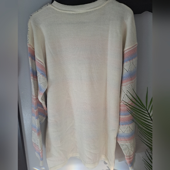 NWT Vintage Cape Cod Sportswear Pastel Pink Green White Metallic Sweater Size M - Picture 5 of 11